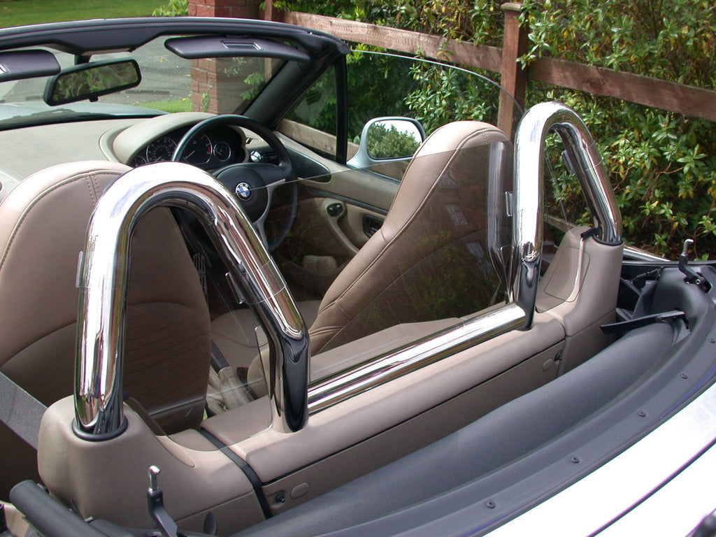 bmw z3 wind deflector to fit dual chrome roll bars tinted